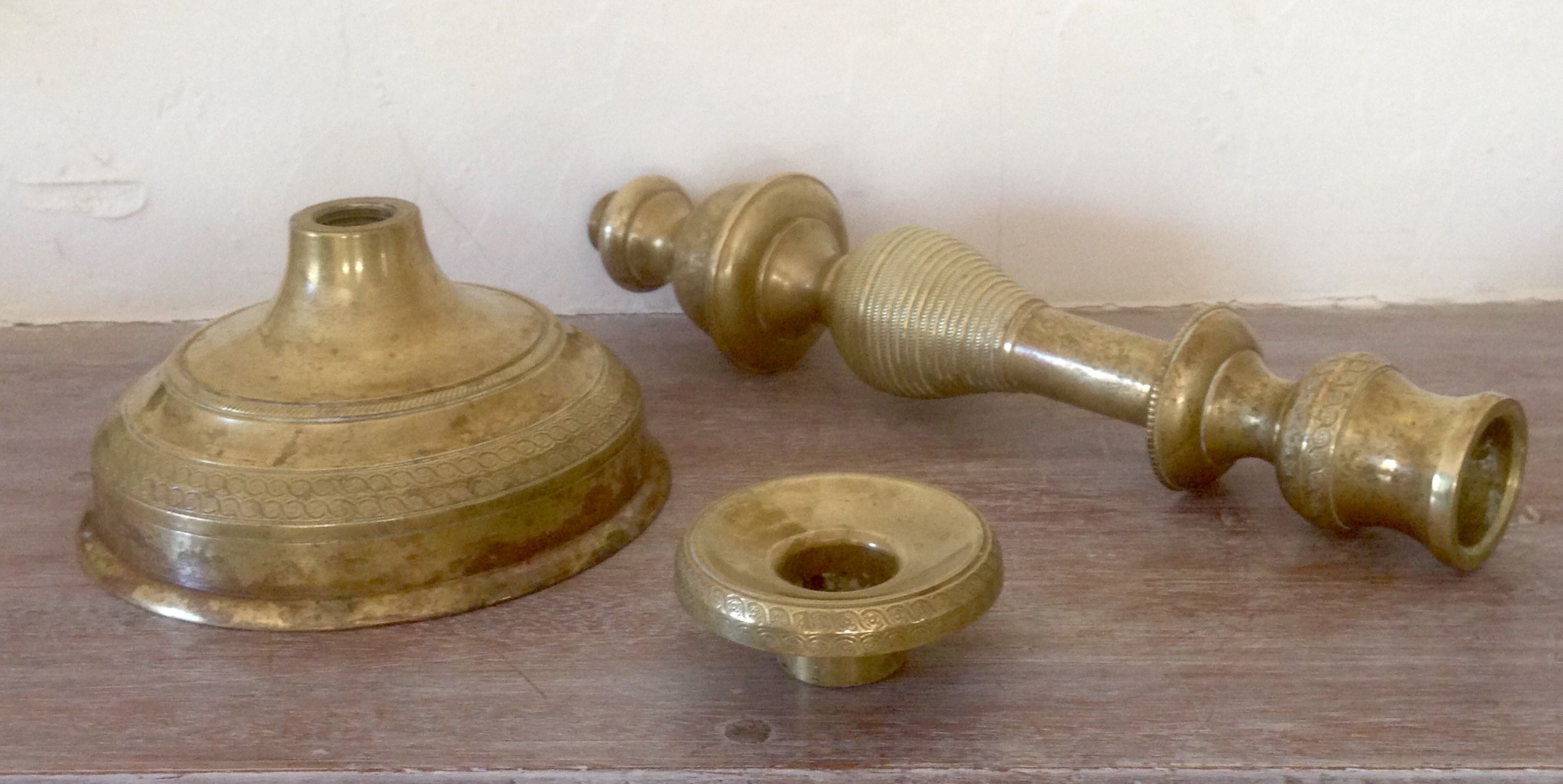 Pair of candlesticks engraved brass