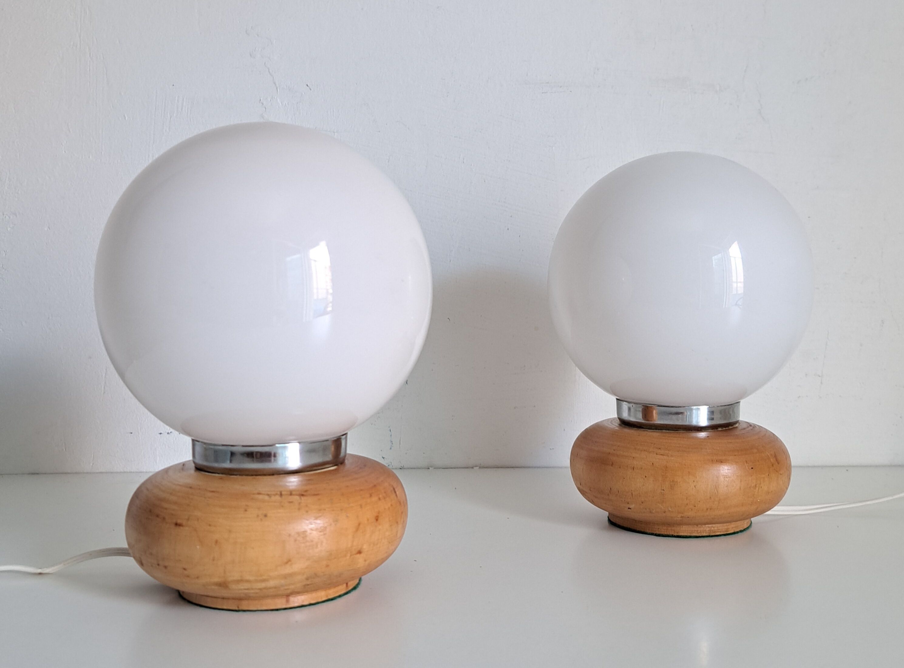 Pair of wooden bedside lamps