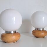 Pair of wooden bedside lamps