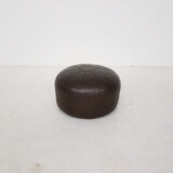 Mid-century brown leather round pouf