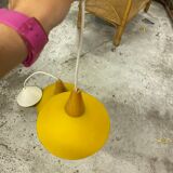 Duo of yellow glass pendant lamps