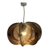 Suspension vintage 1960 scandinave lustre fil et bois - 30 x 21 cm