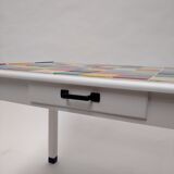 Vintage table rectangular multicolored tiles and white base