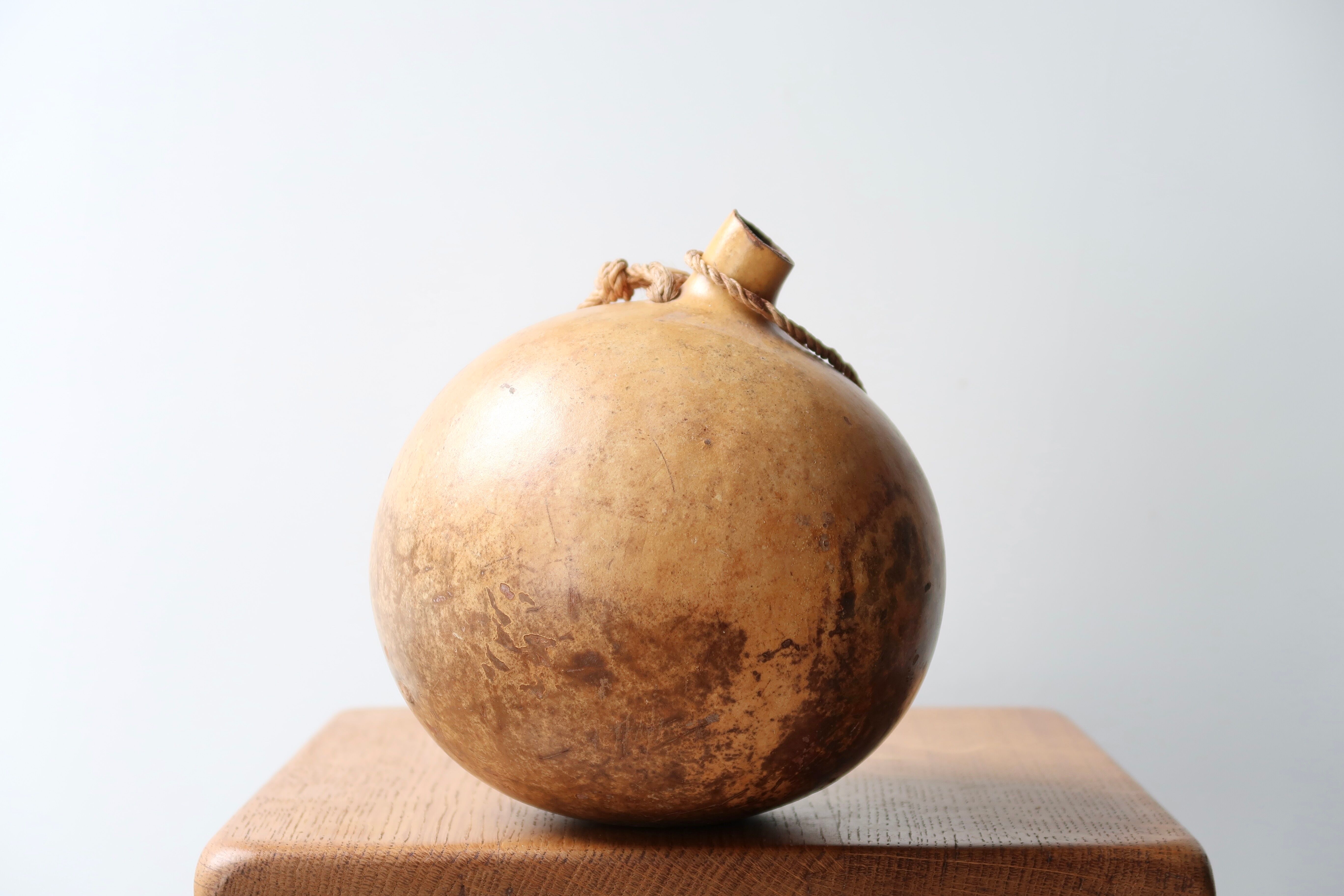 Vase calebasse en bois avec corde, années 50