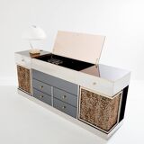Enfilade laiton chrome miroir velour leopard Michel Pigneres 1969