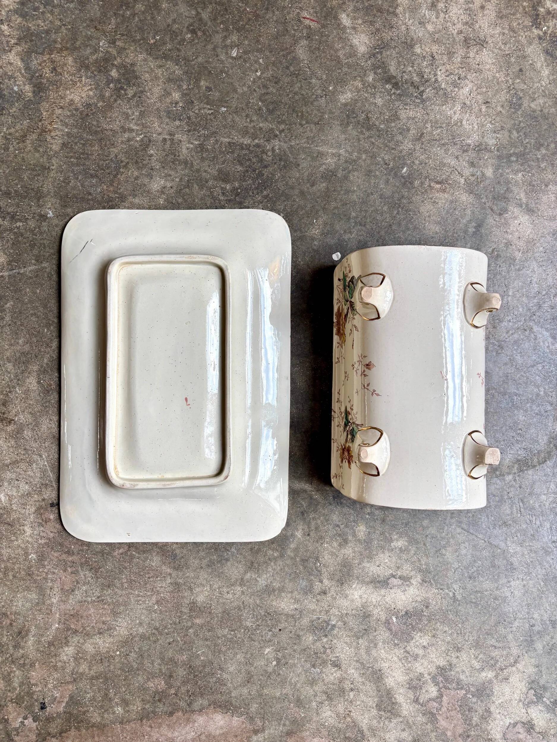 Lunéville asparagus dish in polychrome and gilded ironstone