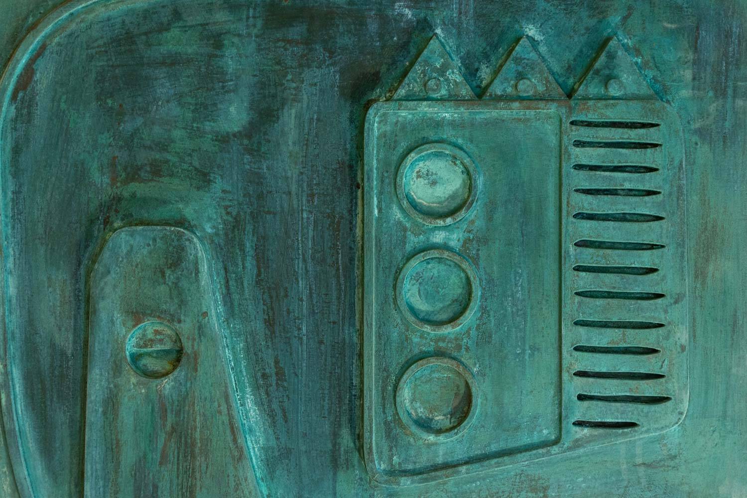 Victory of Segonzac. Sculpted and copper triptych panel. Contemporary.