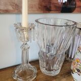 Old candlestick with molded glass stamps