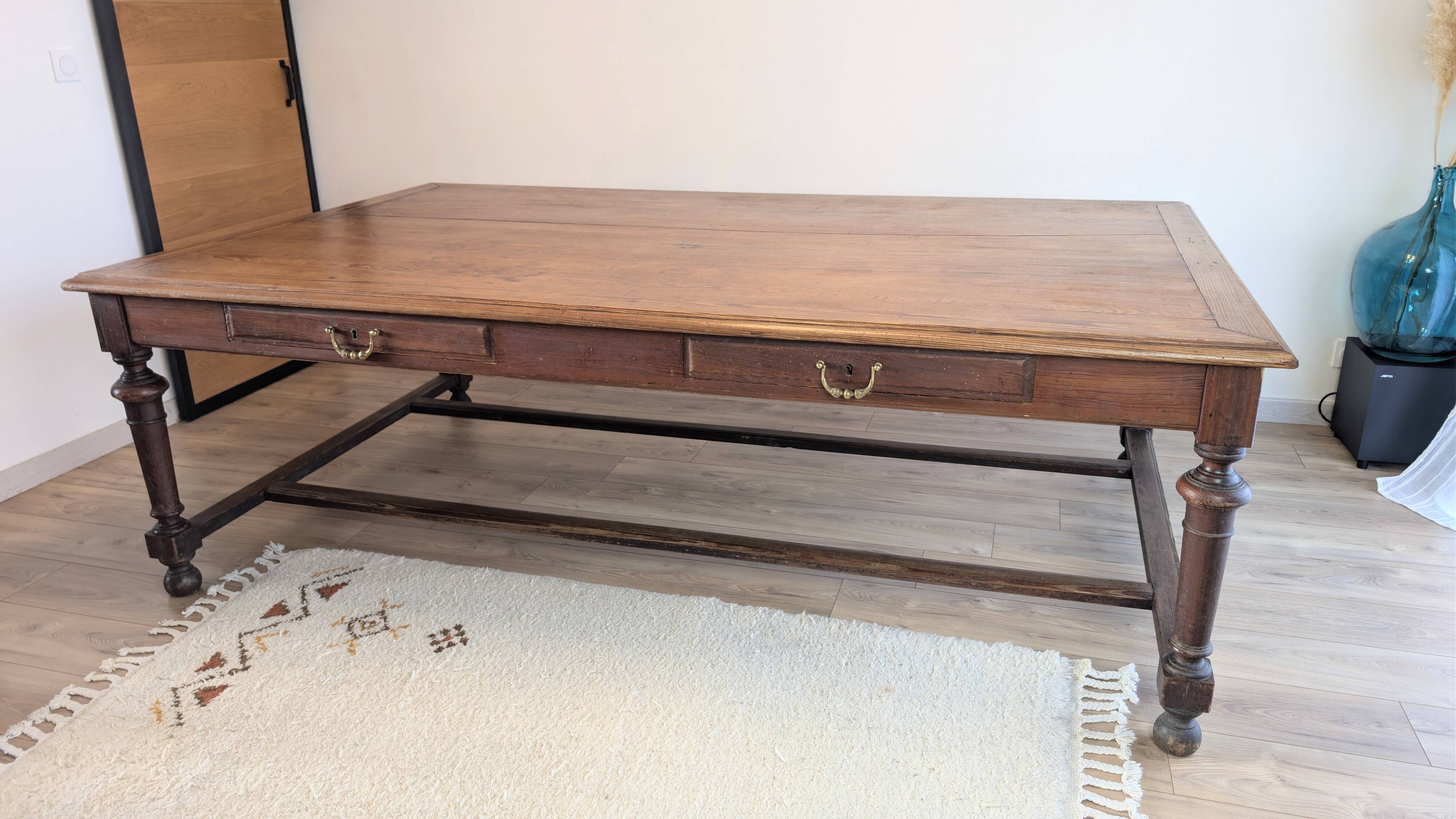 Large pitch pine table 230×140 – Early 20th century, warm and charming