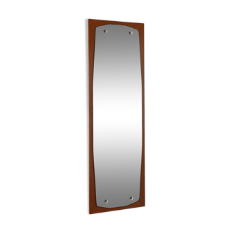 Miroir rectangulaire vintage scandinave en teck avec verre bombé, années 60/70