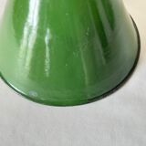 Industrial suspension conical metal green enamelled tole vintage