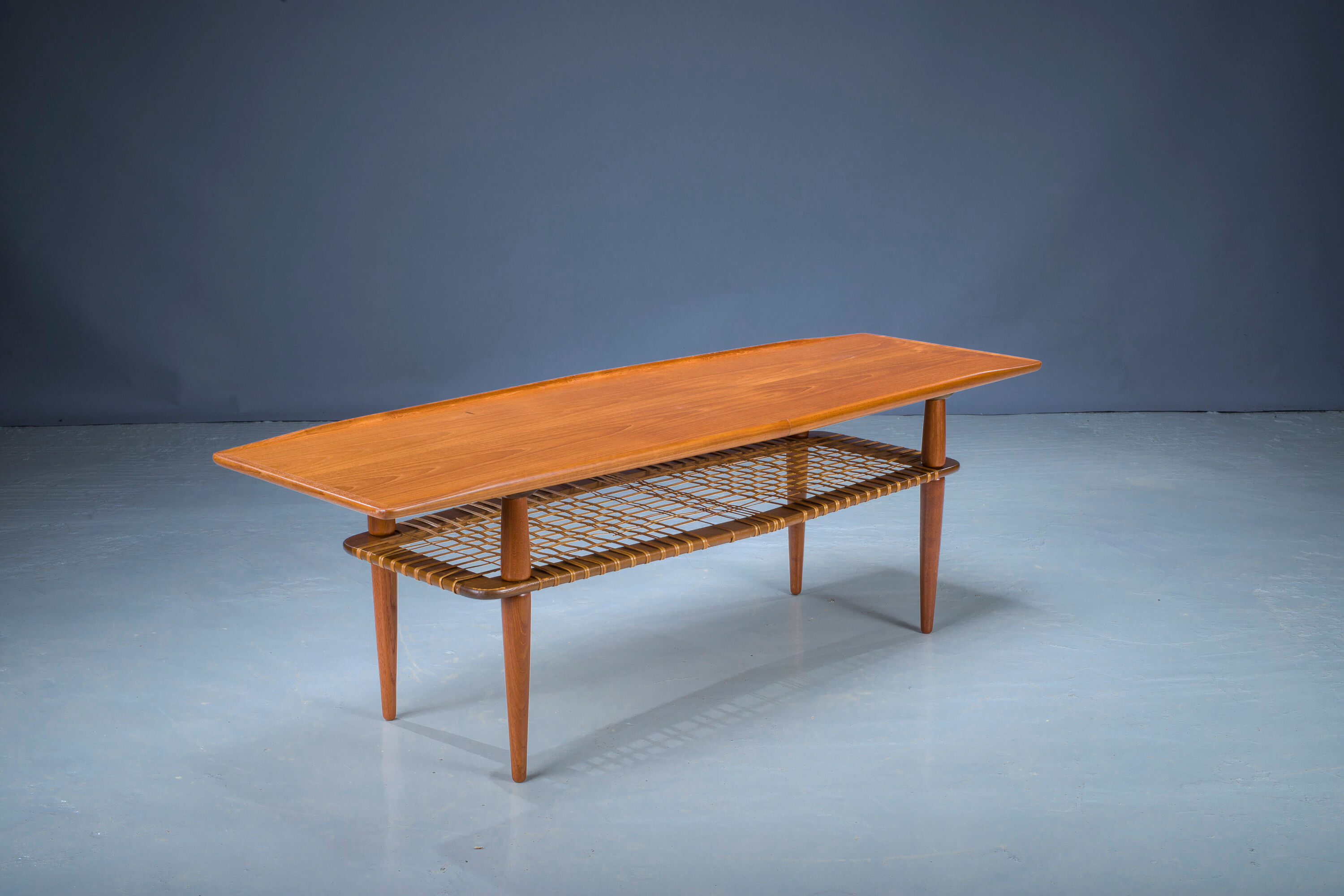 Mid-Century Coffee Table in Teak & Rattan