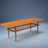 Mid-Century Coffee Table in Teak & Rattan