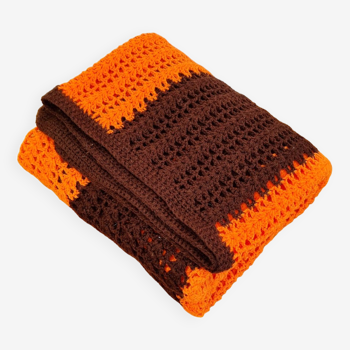 Orange and brown crochet blanket 70's