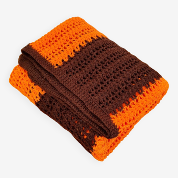 Plaid en crochet orange et marron 70's