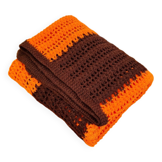 Orange and brown crochet blanket 70's