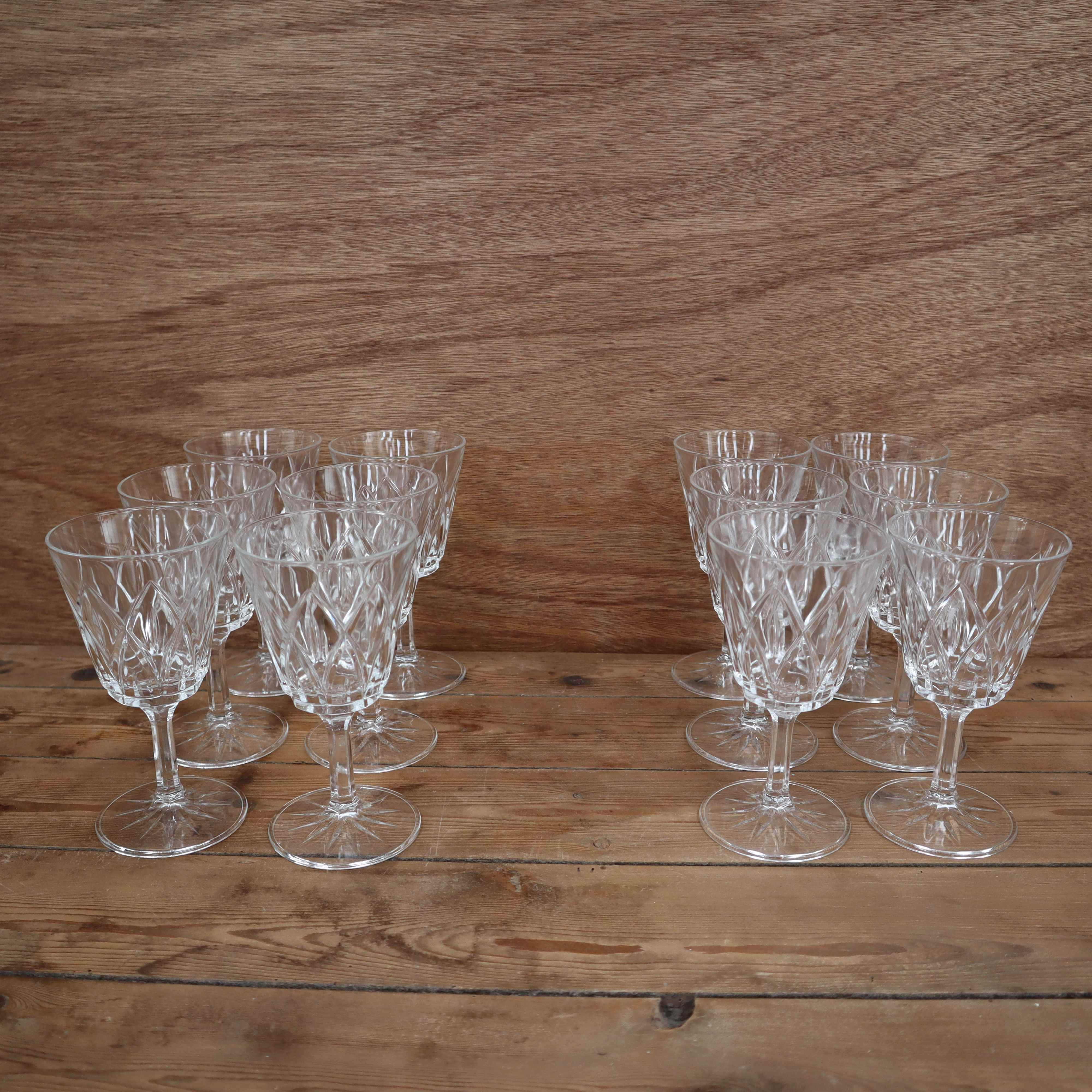 Set of 6 Harlequin water glasses in Reims crystal glass 1950