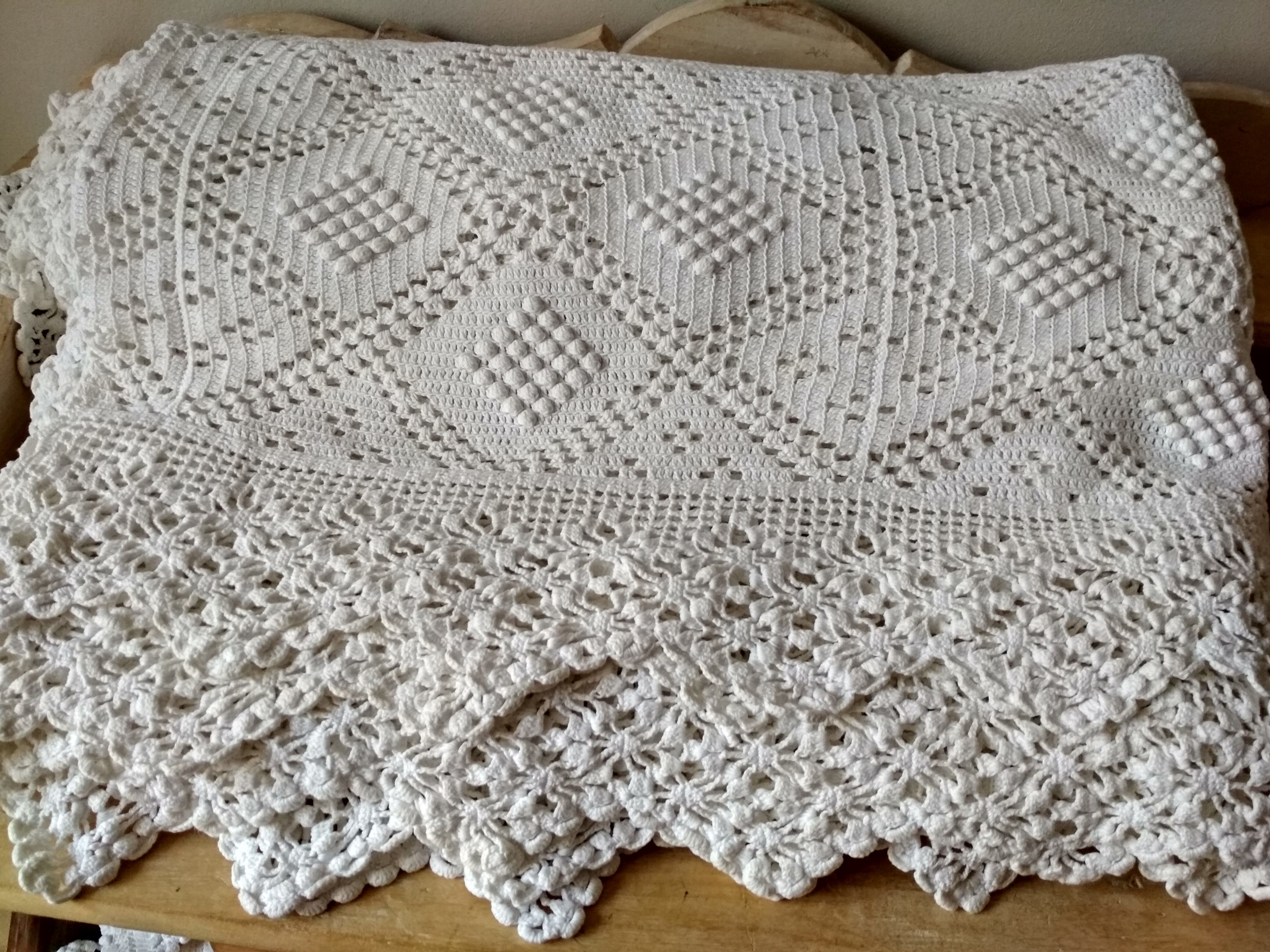 Dessus de lit en coton blanc écru jeté de lit en crochet