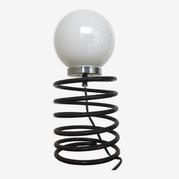 Lampe spirale ou ressort noir et opaline vintage 1960