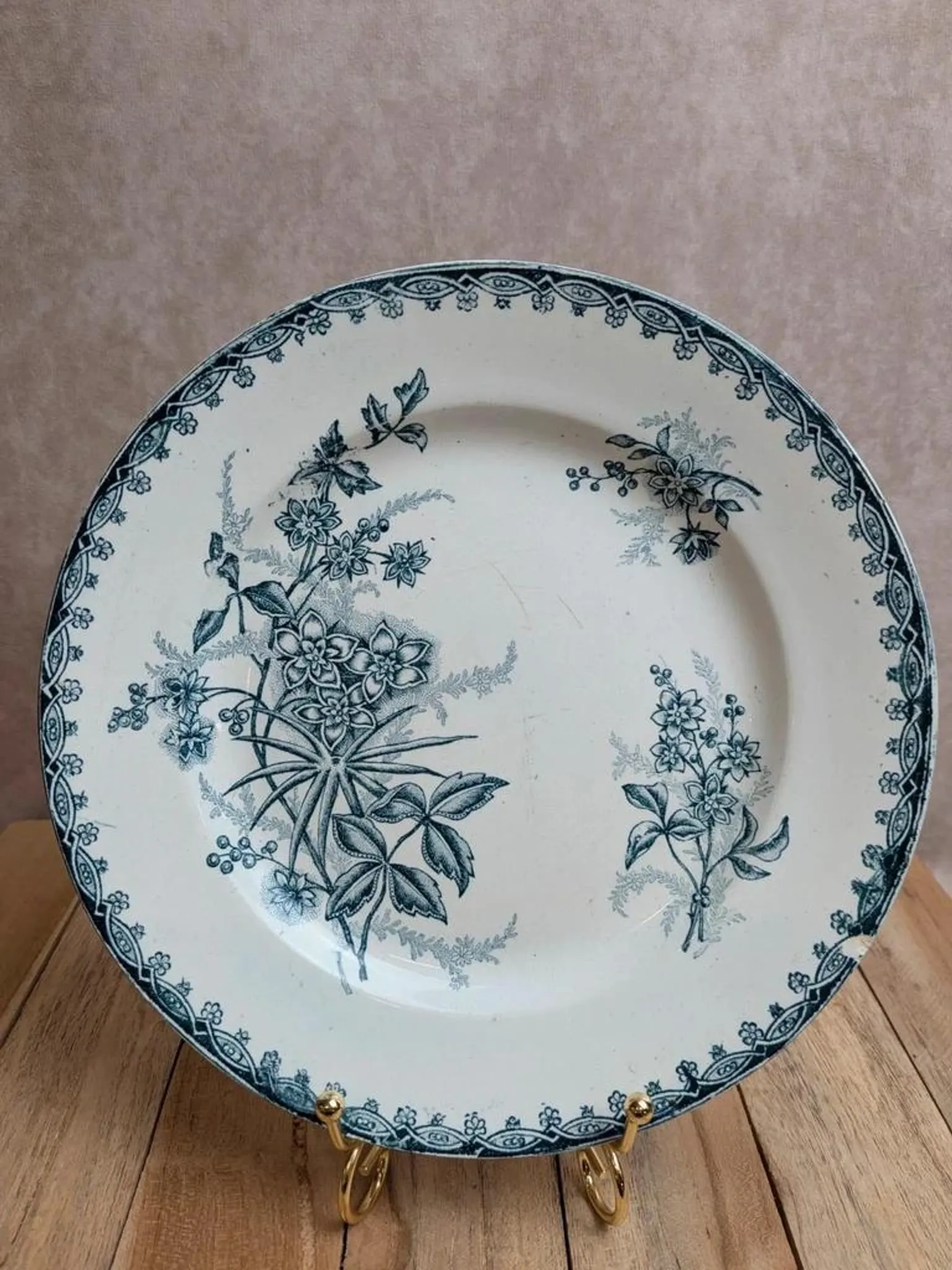 Antique ironstone plate from Saint-Amand – Margot model – Blue flowers
