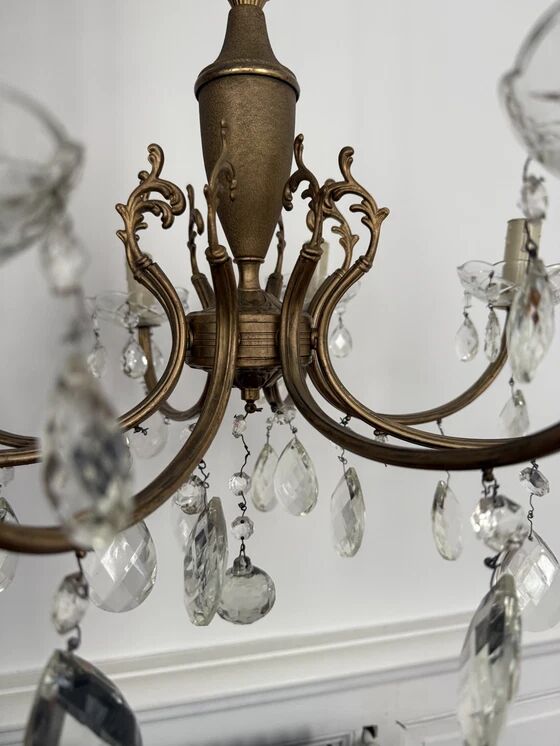 Brass chandelier with crystal drops