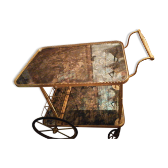 1960s brass mica bar trolley with casters