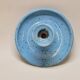 Light blue glazed ceramic candle holder with green speckled signed scorpion stamp