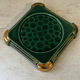 Art Deco bottle coaster in speckled green glazed ceramic and