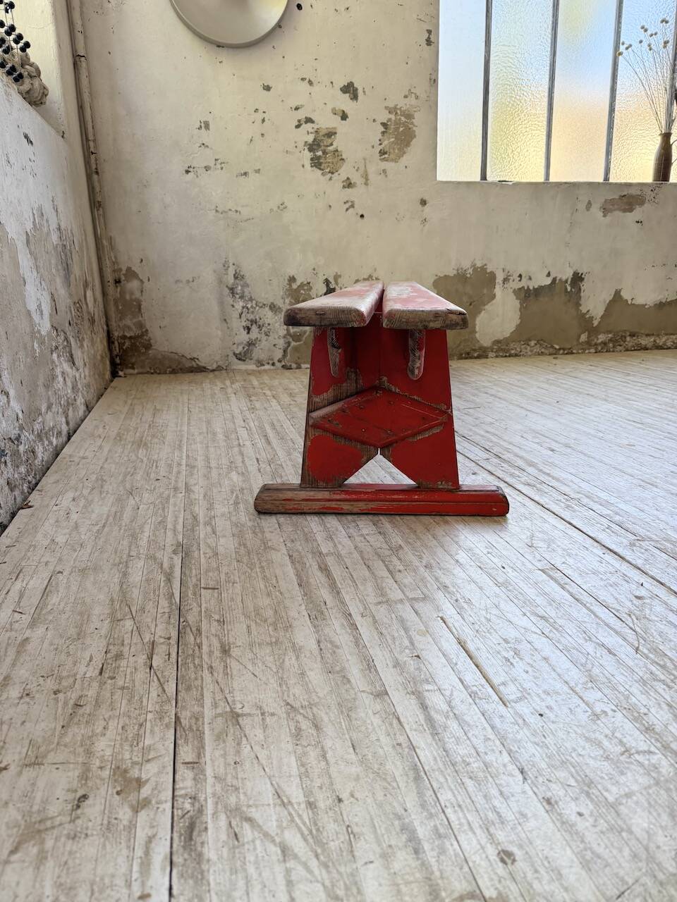 1950s oak bench with red patina, 2m