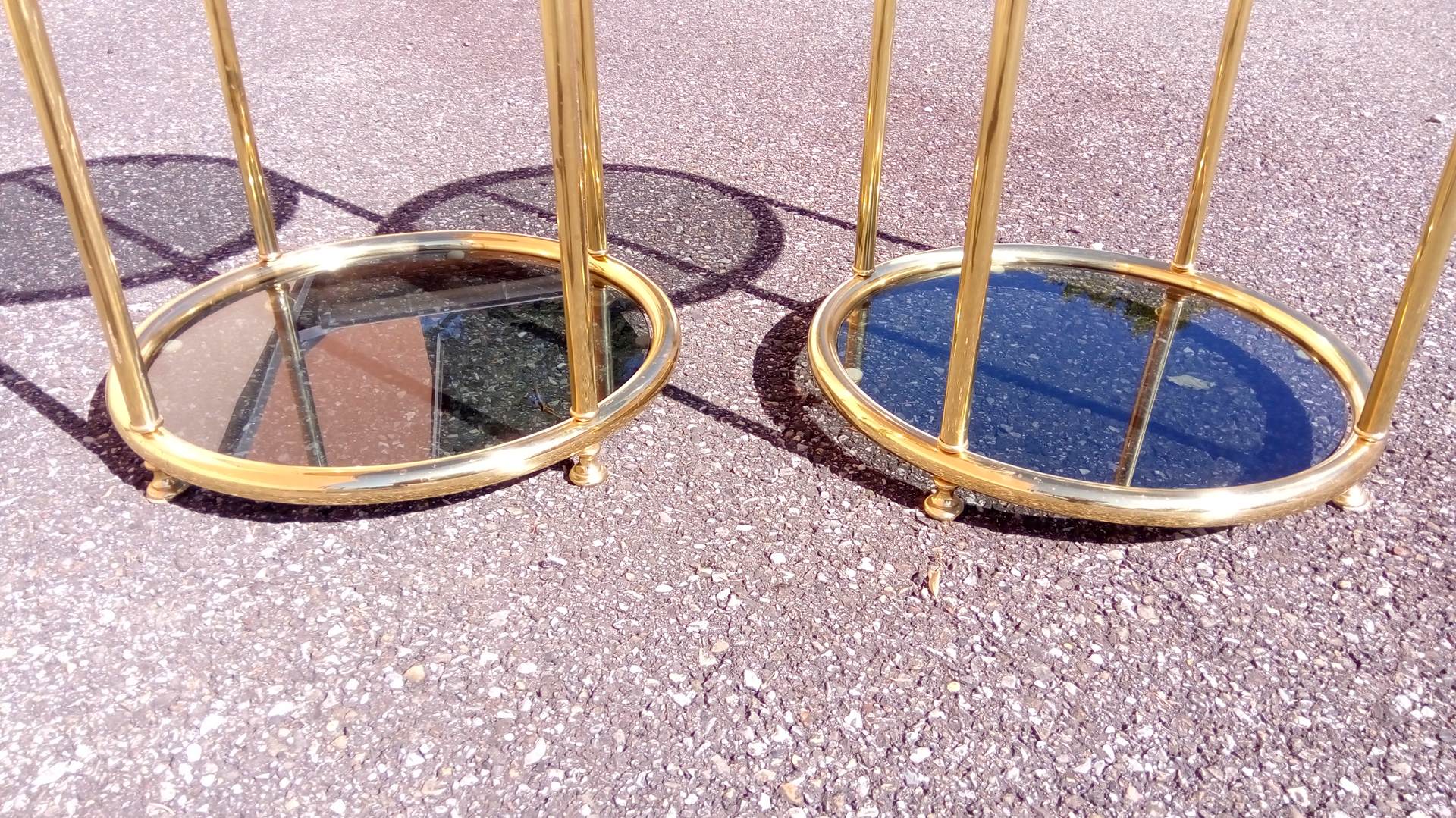 Pair of extra tables pieces of sofa gold metal 70s