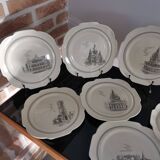 Series of 12 dessert plates and its cake tray Gien Paris Monuments