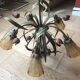 Antique Art Deco metal chandelier, tinted glass shade.