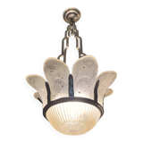 Art Deco chandelier, sandblasted pressed glass, nickel-plated bronze 1930