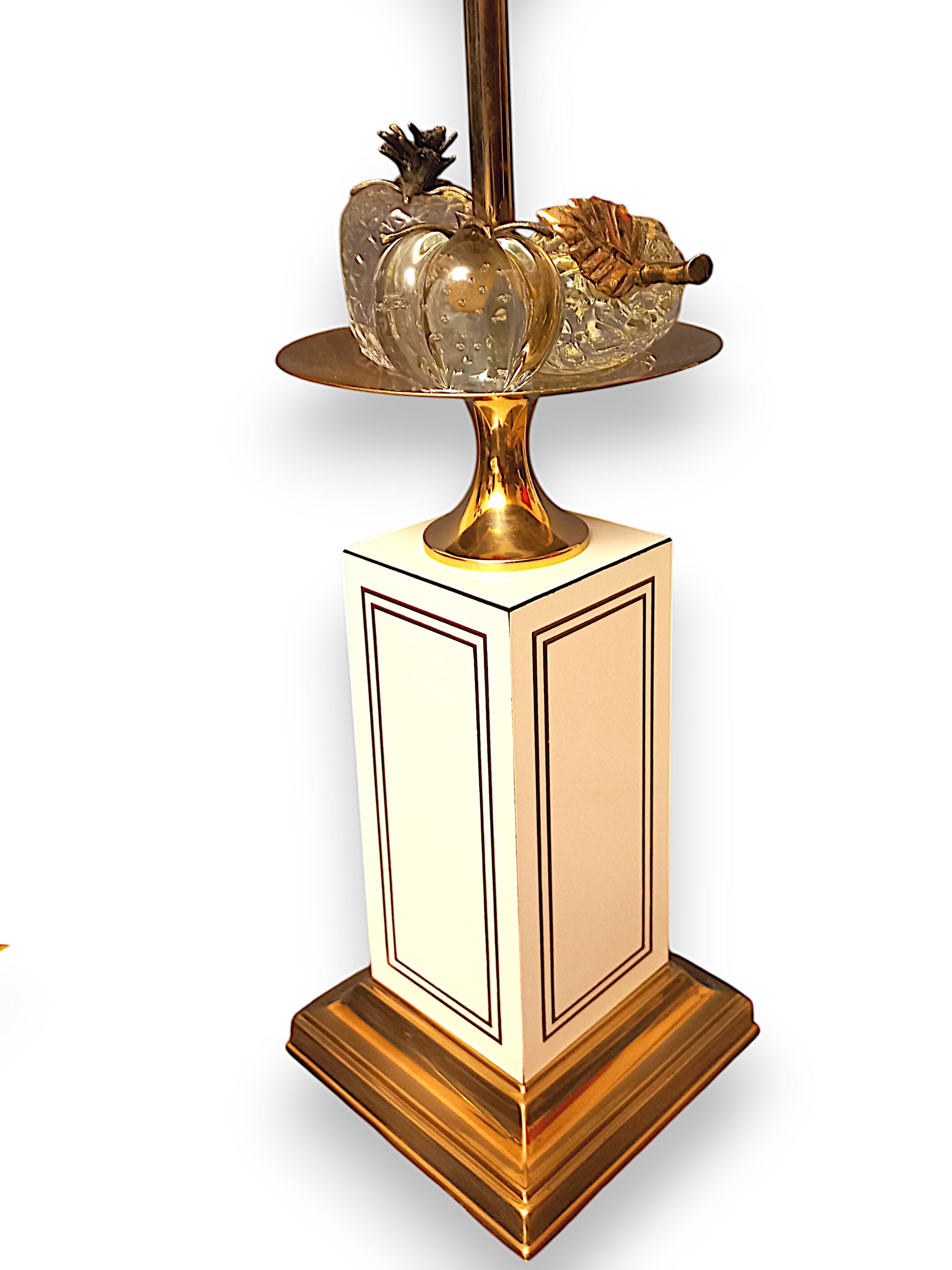 Large designer lamp in brass and ivory lacquer