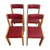 Série de 4 chaises années 60 bois blond et skaï
