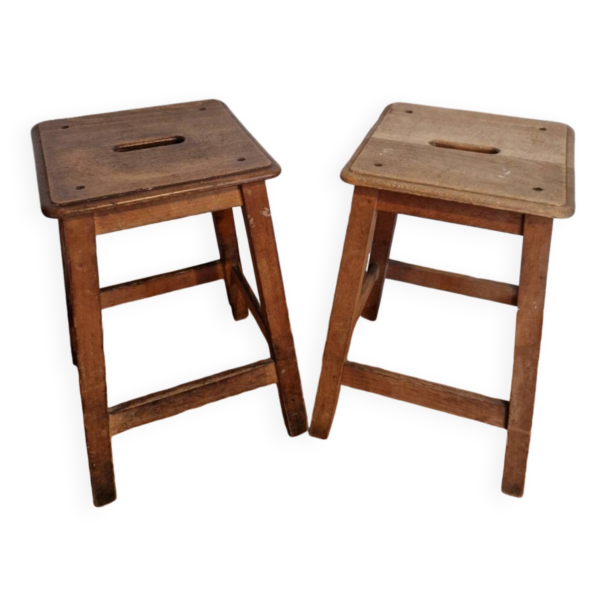 Pair of antique wooden workshop stools
