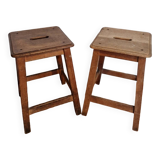 Pair of antique wooden workshop stools