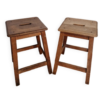 Pair of antique wooden workshop stools
