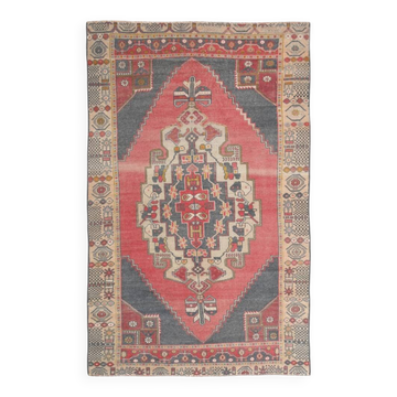 136x244 Vintage Geometric Pattern Designer Turkish Vintage Rug, 5x7