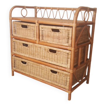 Vintage rattan commode in Riviera boho chic style