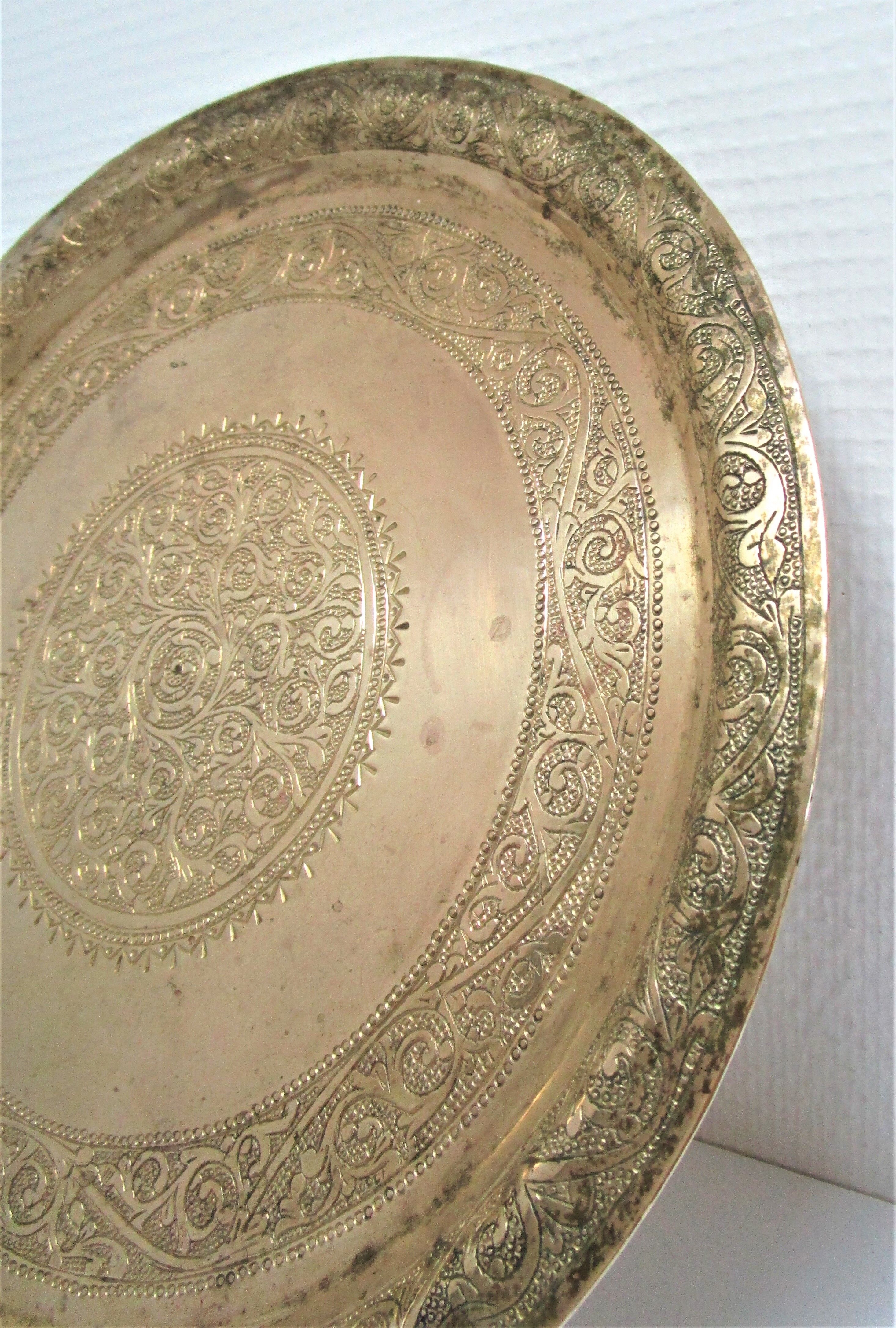 Moroccan patinated brass platter 70s