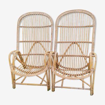 Lot de 2 fauteuils vintage forme corbeille en rotin je