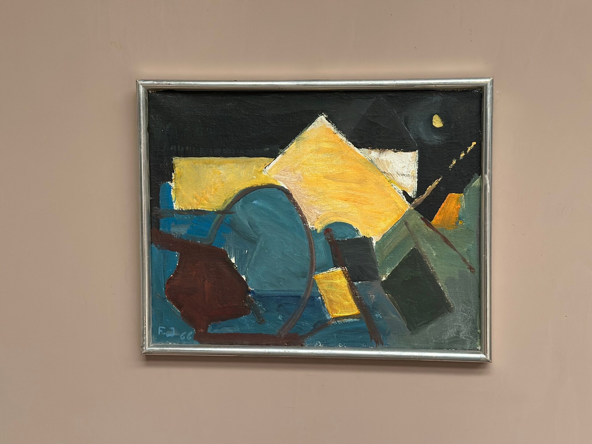 Swedish Oil on Canvas – “Abstract Composition” – Dated 1966 – Vintage