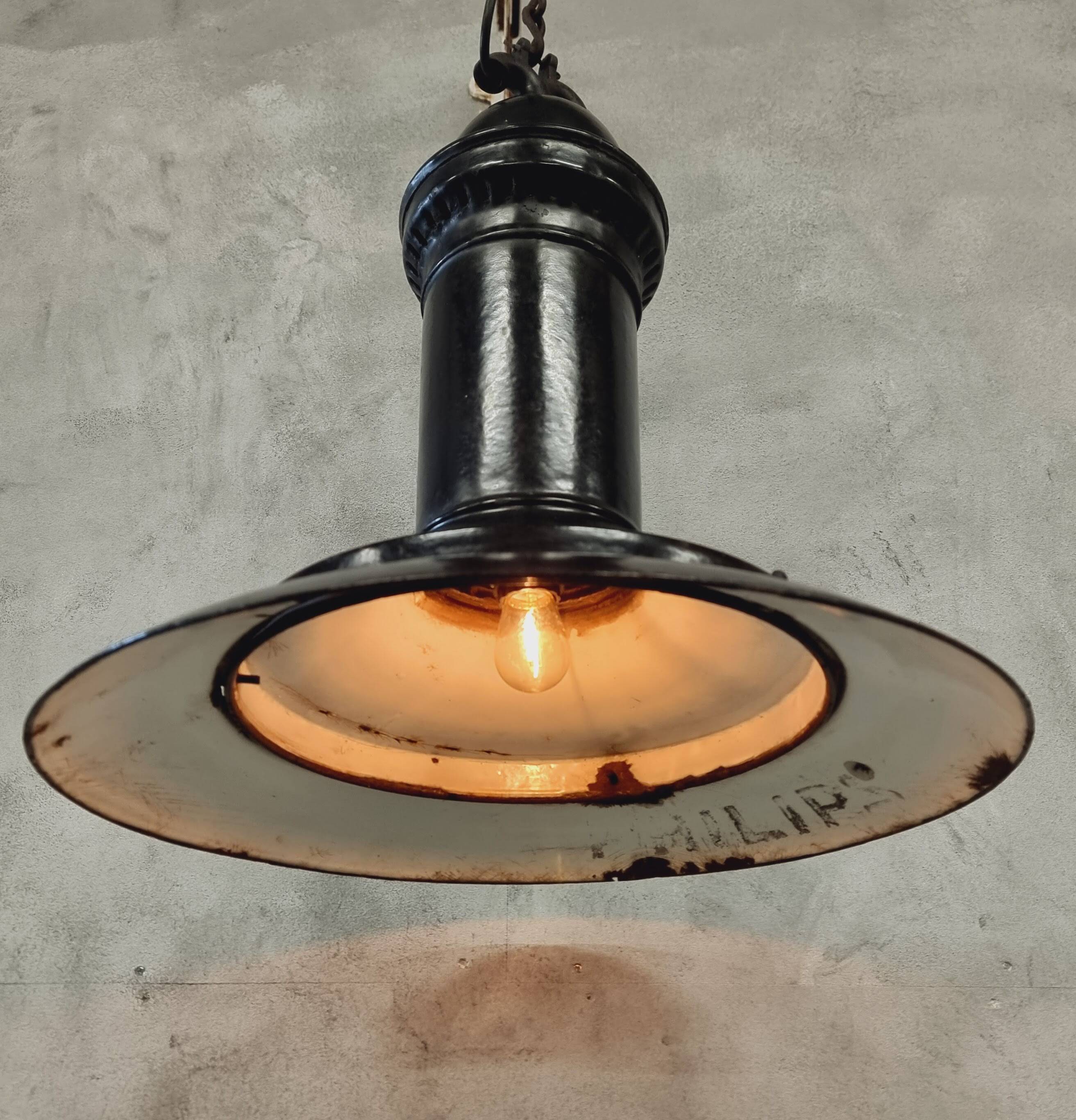 Philips antique black enamel pendant lamp diam 50 cm