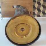 Brass amphora vase - copper art deco style on pedestal with floral pattern handles