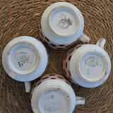 Set of 4 burgundy polka dot coffee cups Digoin Sarreguemines