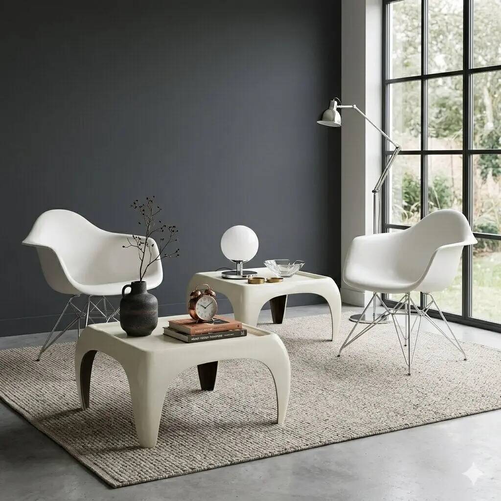 Vintage Space Age white fibreglass coffee tables, design, 1960s