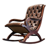 Fauteuil à bascule Chesterfield en cuir marron