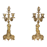 Pair of Gilt Bronze Cherub Candlesticks, Late 19th Century