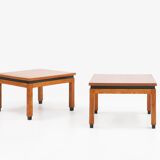 Set of 2 minimalistic MDK Belgium side tables in teak, ca. 1960